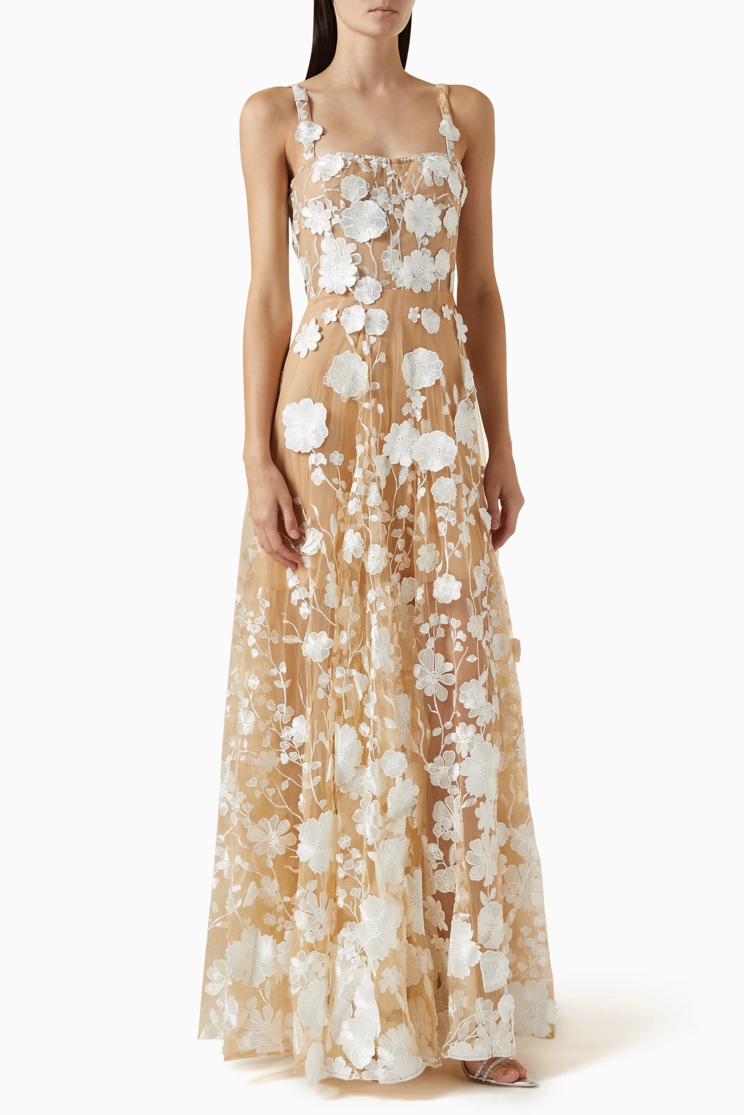 Floral Embroidered Maxi Dress White Nude HV1501