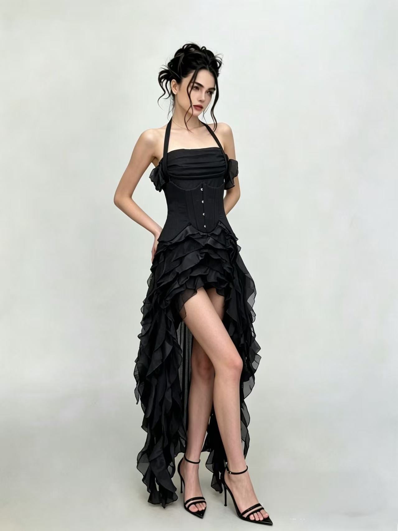 Halter Corset Ruffle Maxi Dress HV3047