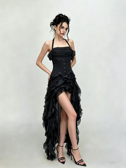 Halter Corset Ruffle Maxi Dress HV3047