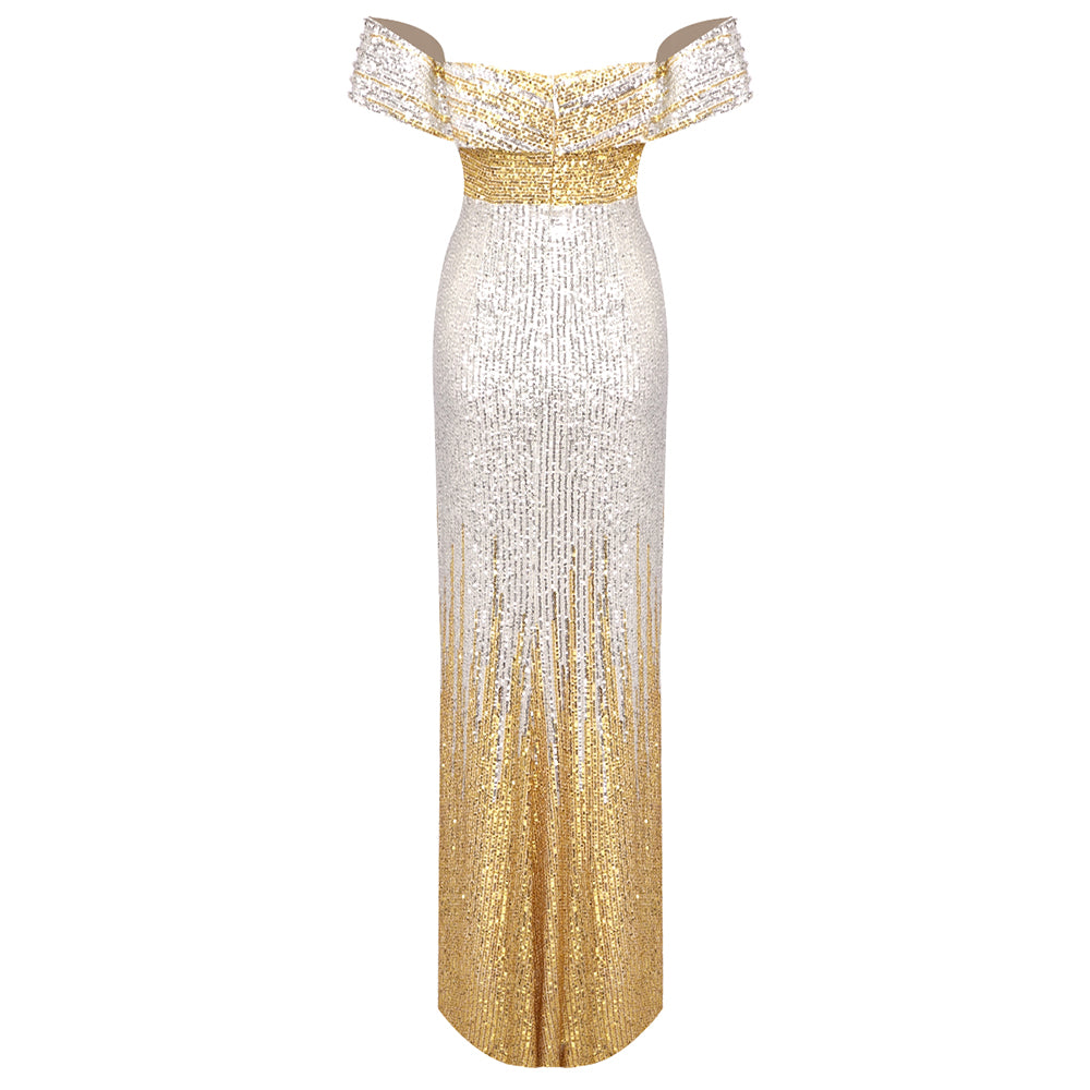 Bardot Crystal Sequin Maxi Dress Gold Silver HV1540