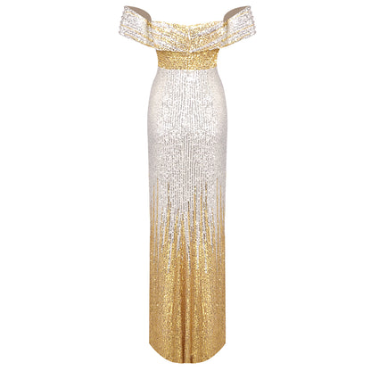 Bardot Crystal Sequin Maxi Dress Gold Silver HV1540