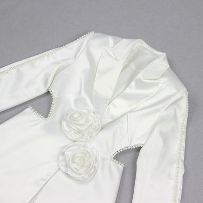 Long Sleeve Pearl Silk Suit White HV9953