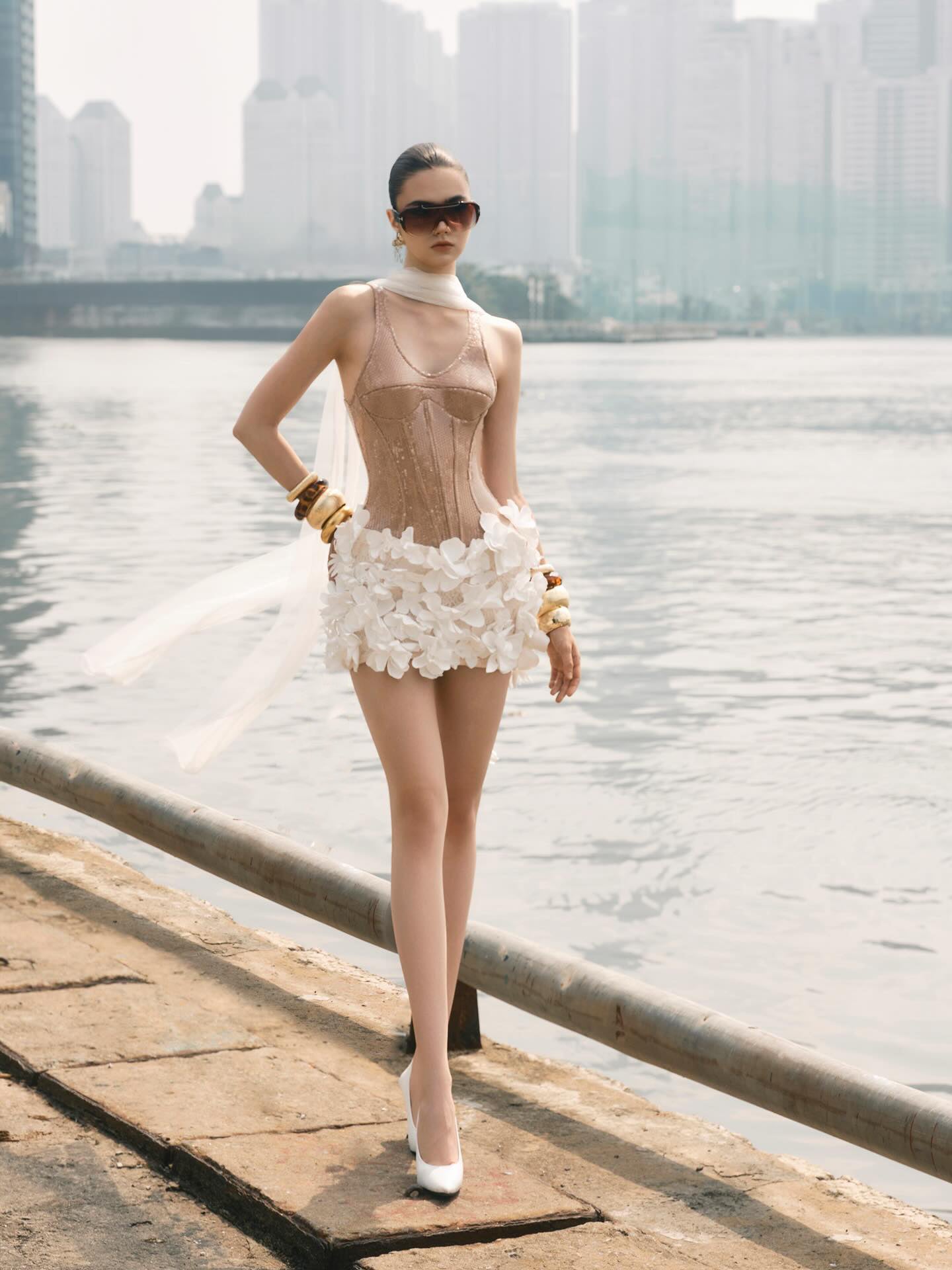Sequin Petal Dress Gold White HV2947