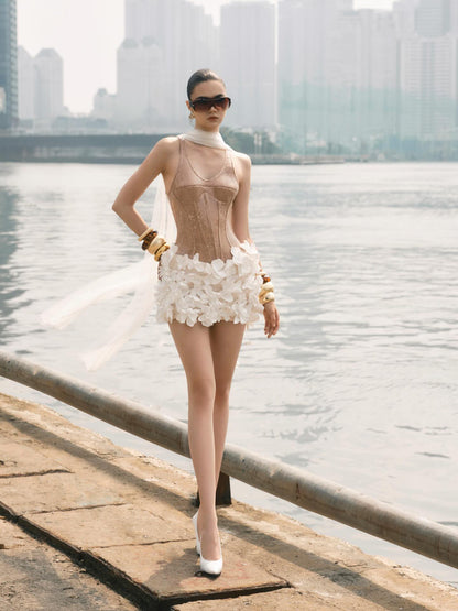 Sequin Petal Dress Gold White HV2947