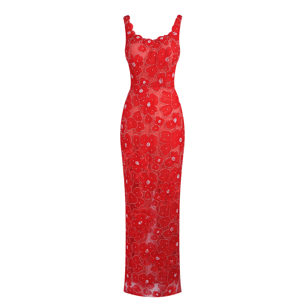 Crystal Floral Maxi Dress Red HV