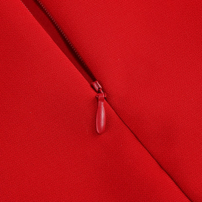 Short Sleeve Bow Detail A Line Dress Red  HV1361