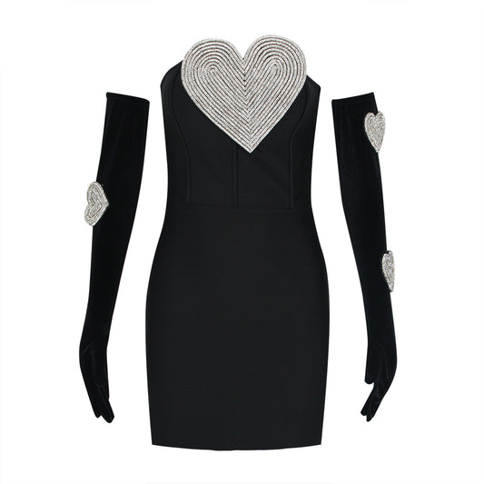 Strapless Crystal Heart Mini Dress HV1136