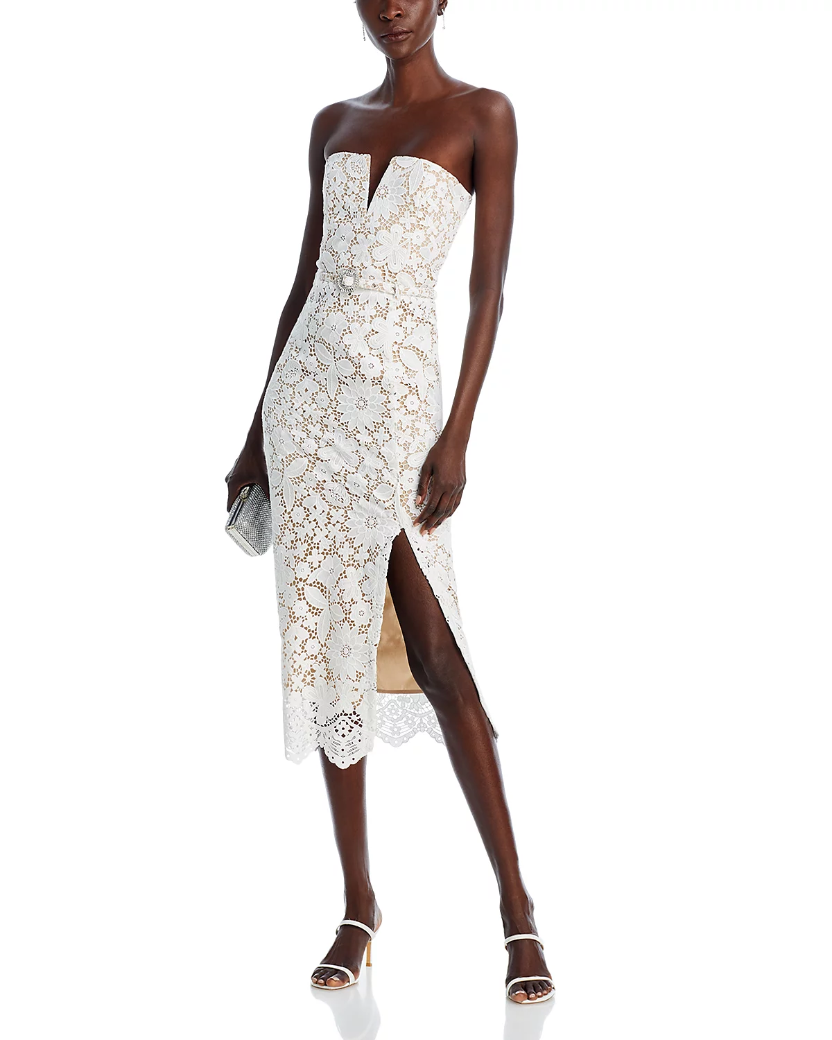 Strapless Floral Crochet Midi Dress White HV1778
