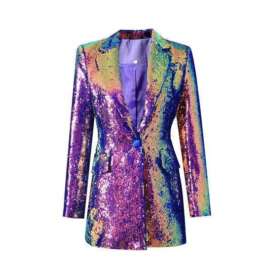 Long Sleeve Duochrome Sequin Blazer