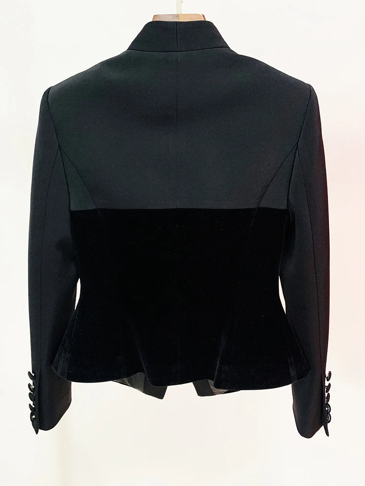 Long Sleeve Velvet Insert Blazer Black