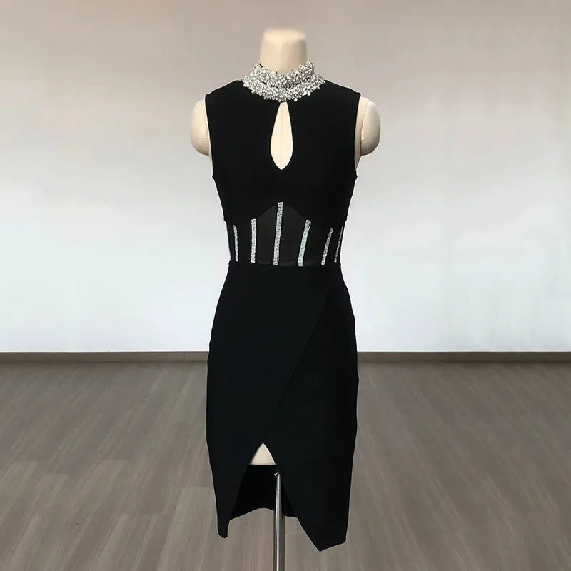 Crystal Structured Mesh Dress Black