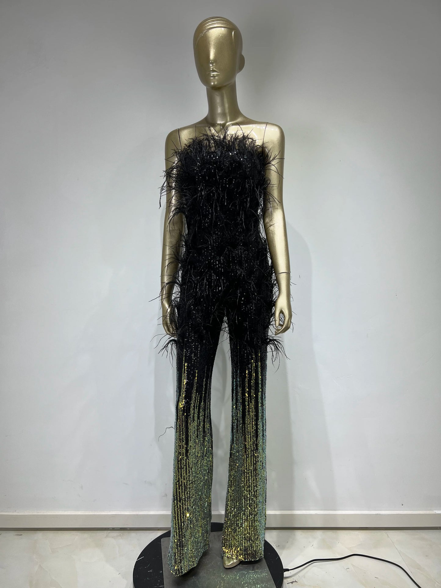 Strapless Feather Sequin Jumpsuit