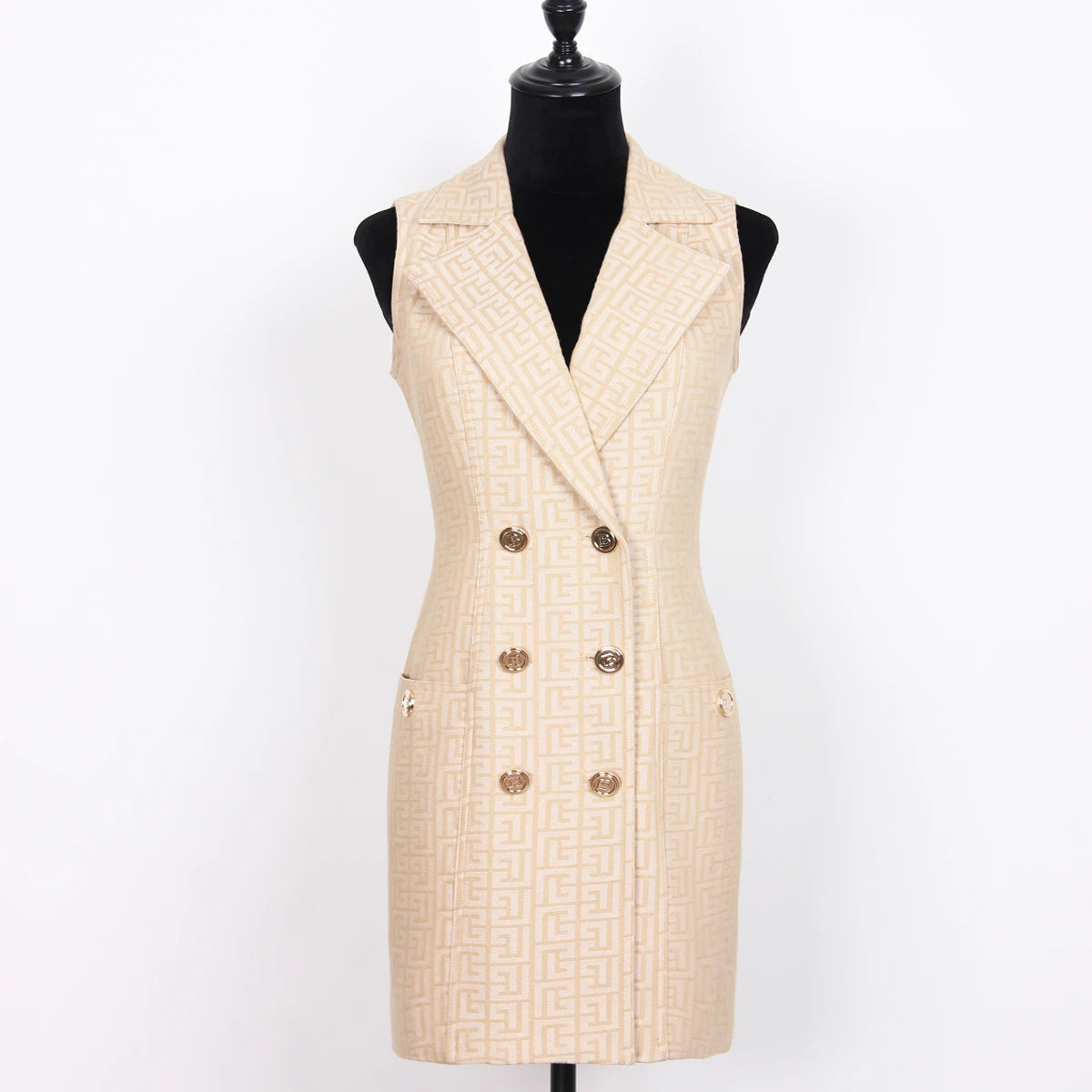 Sleeveless Jacquard Blazer Dress Peach