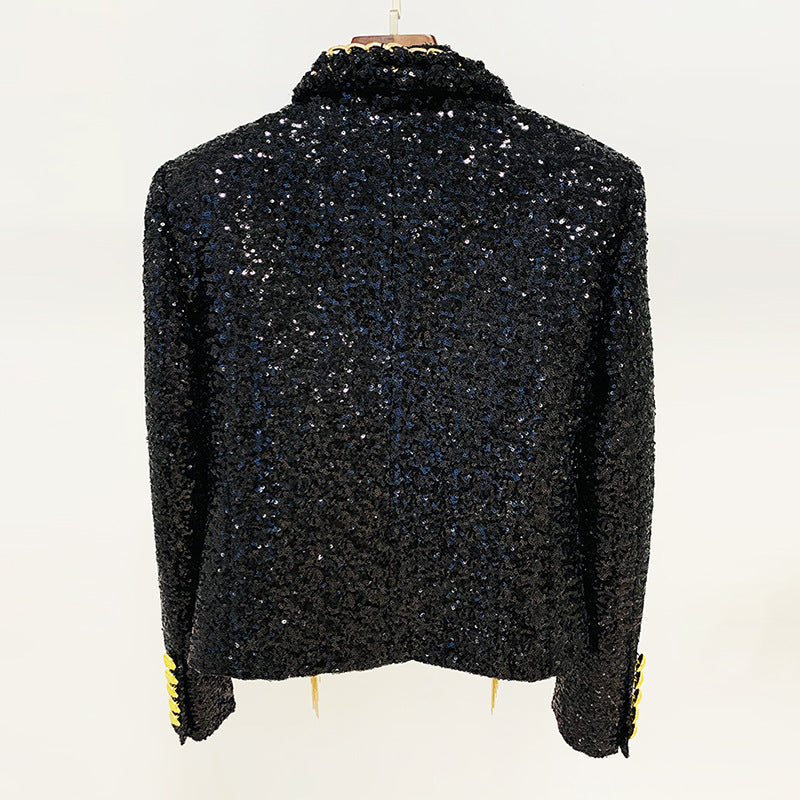 Long Sleeve Sequin Chain Tassel Jacket Black