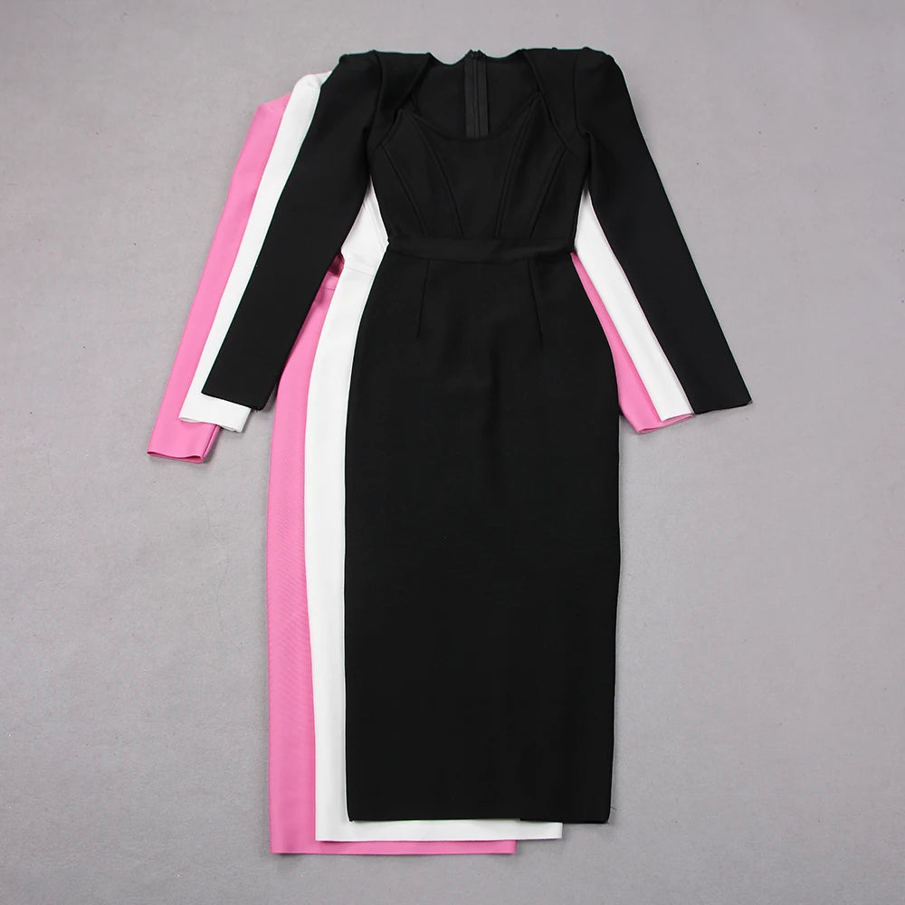 Long Sleeves Corset Design Midi Dress HV9758