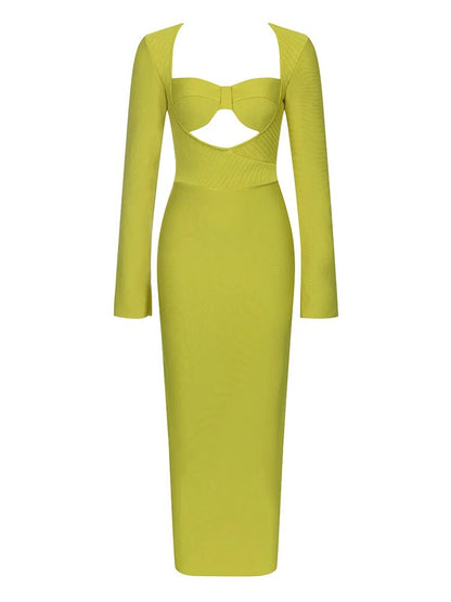 Long Sleeve Bustier Ribbed Midi Dress Green