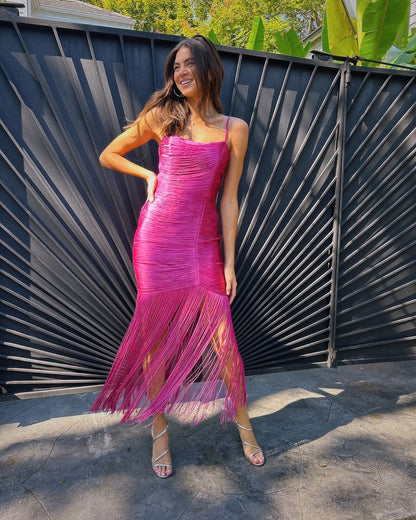Tassel Maxi Dress Hot Pink HV2698