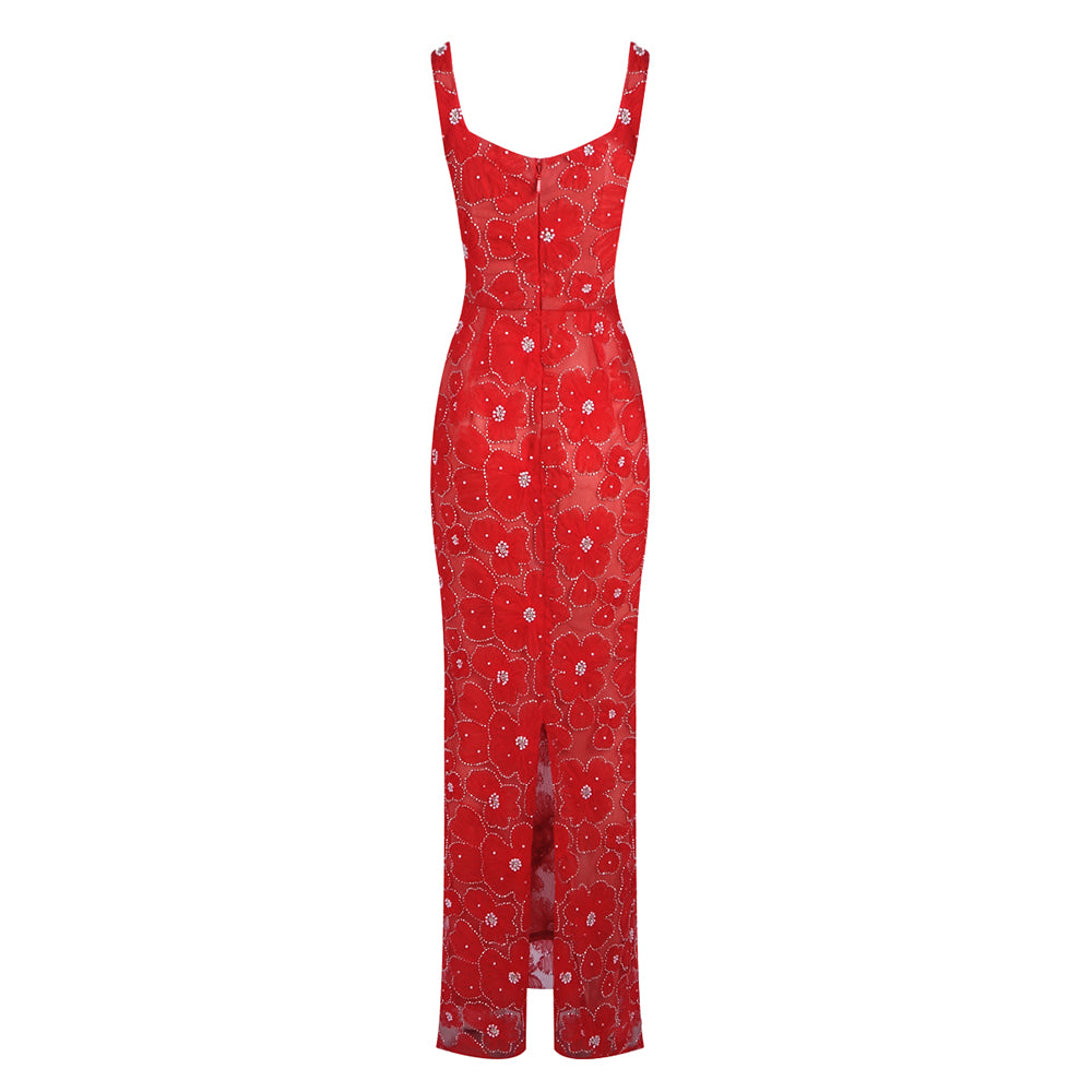 Crystal Floral Maxi Dress Red HV