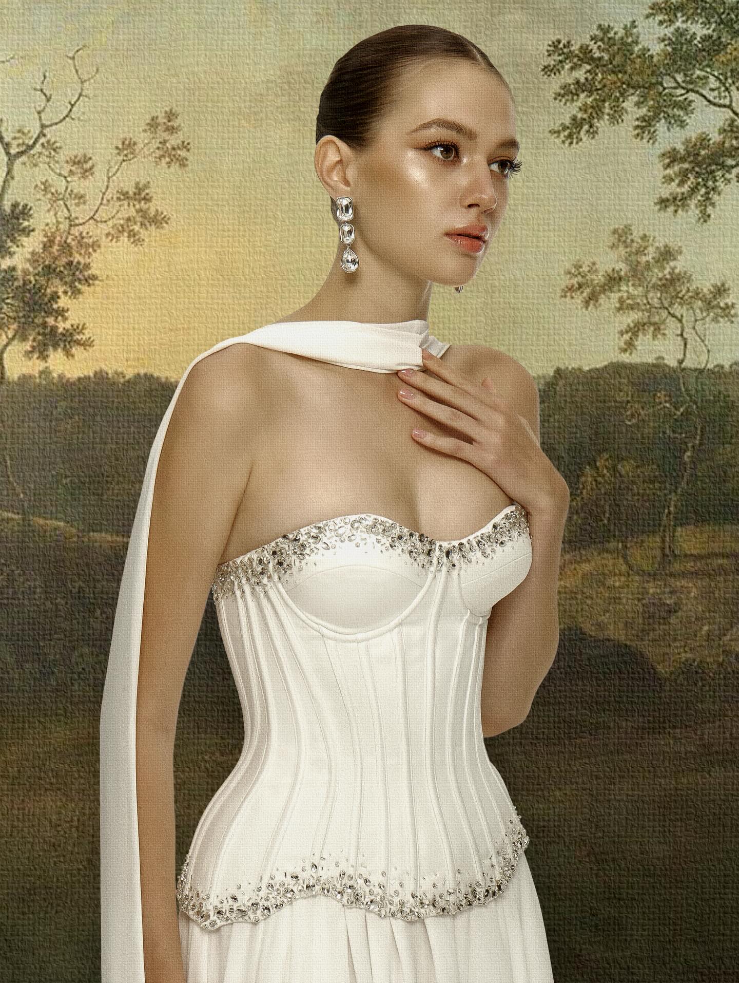 Strapless Embellished Bustier A Line Maxi Dress White HV3181
