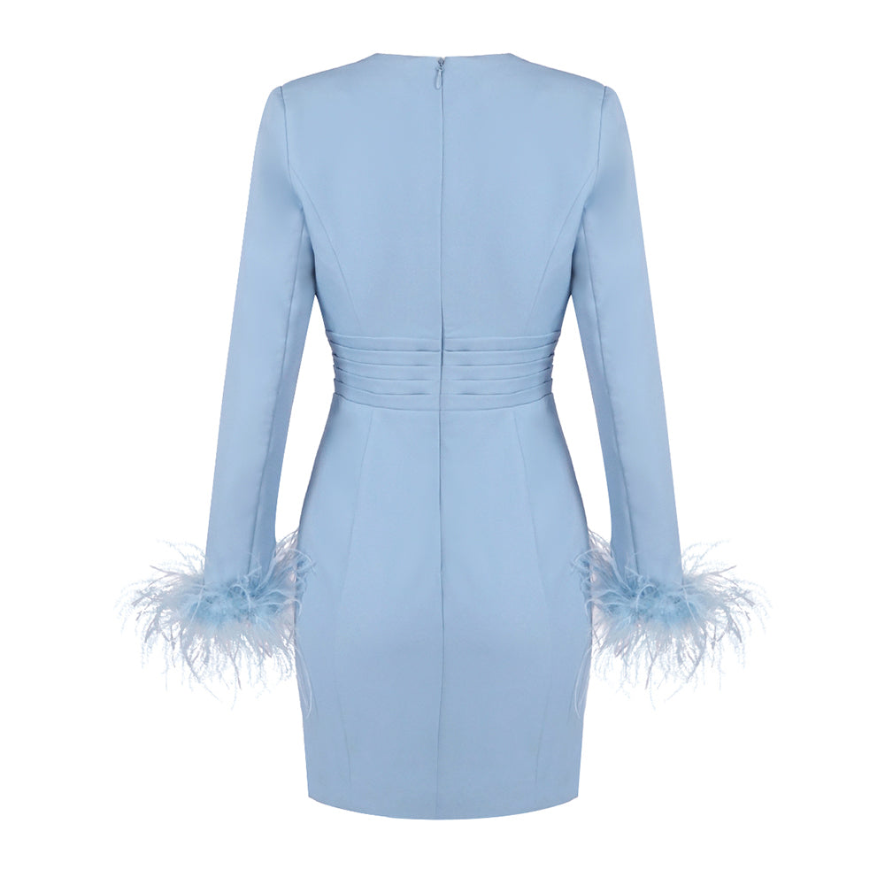 Feather Long Sleeve Dress Blue HV0008