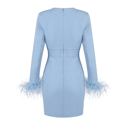 Feather Long Sleeve Dress Blue HV0008