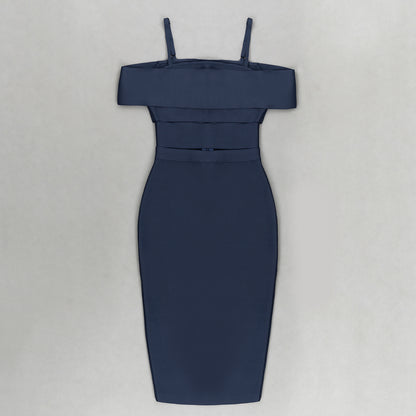 Off Shoulder Cut Out Midi Dress Navy Blue HV9647