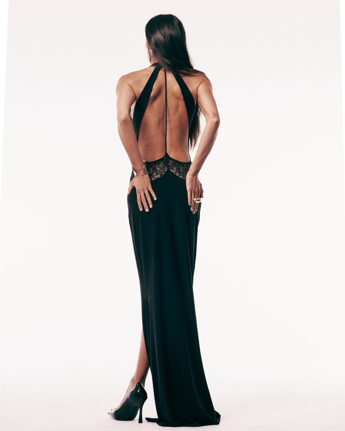 Halter Lace Bustier Maxi Dress Black HV0153