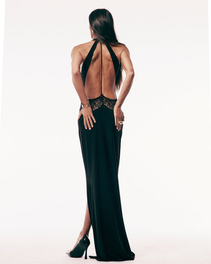 Halter Lace Bustier Maxi Dress Black HV0153
