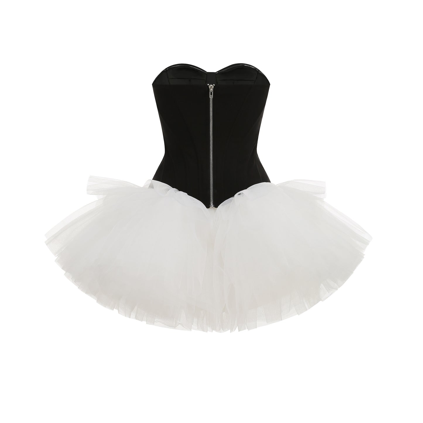 Strapless A Line Mesh Dress Black White HV2766