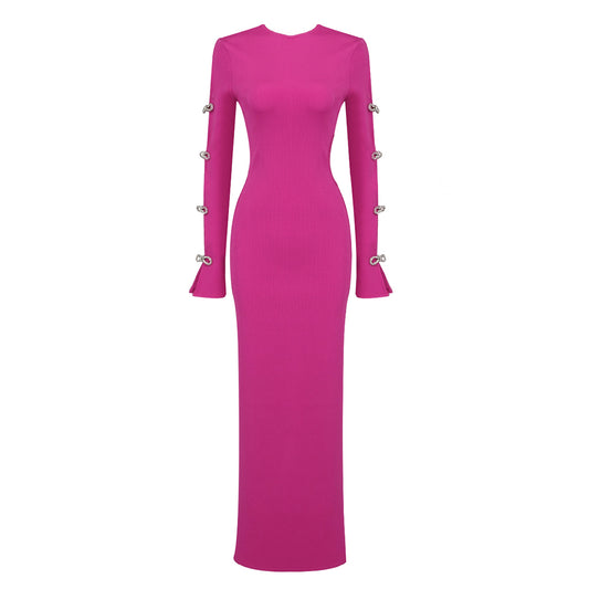 Embellished Long Sleeve Maxi Dress Hot Pink HV9365