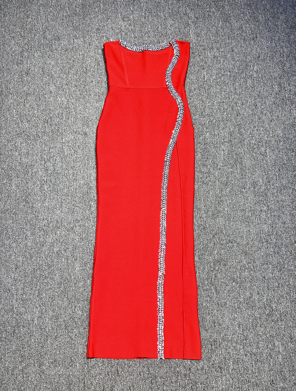 Crystal Strapless Maxi Dress Red HV1359