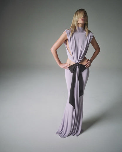Bow Backless Maxi Dress Lavender HV2269