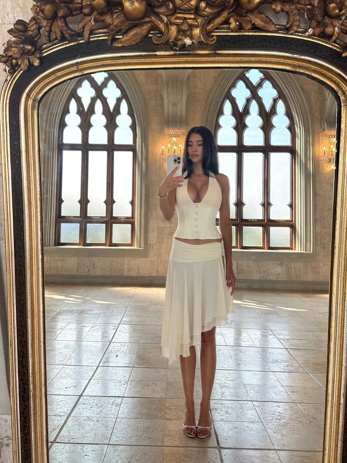 Halter A Line Two Piece Dress Ivory HV2542