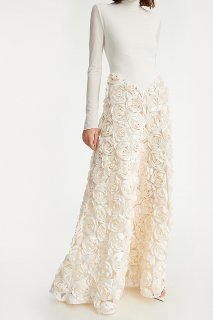Long Sleeve Floral A Line Maxi Dress Ivory HV2839