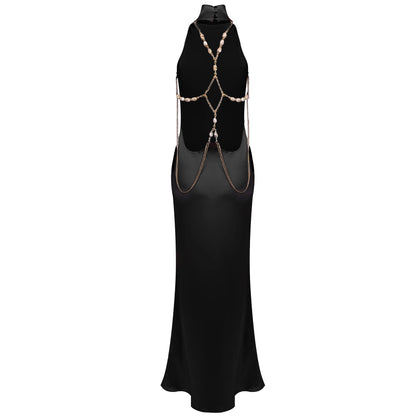 Halter Embellished Back Maxi Dress HV0179