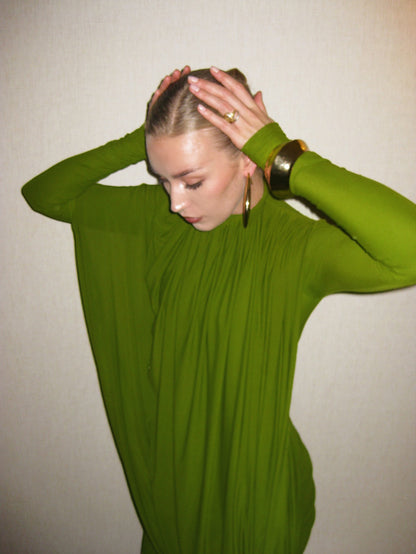 Long Sleeve Draped Maxi Dress Green HV0054