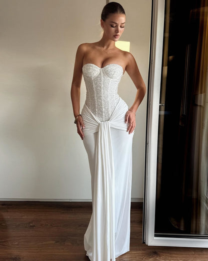 Strapless Sequin Draped Maxi Dress HV2813