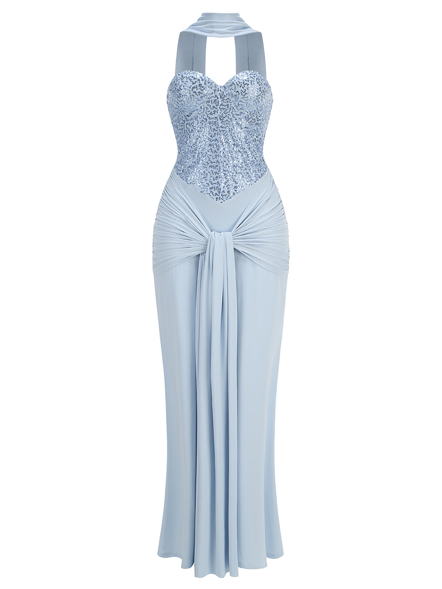 Strapless Sequin Draped Maxi Dress HV2813