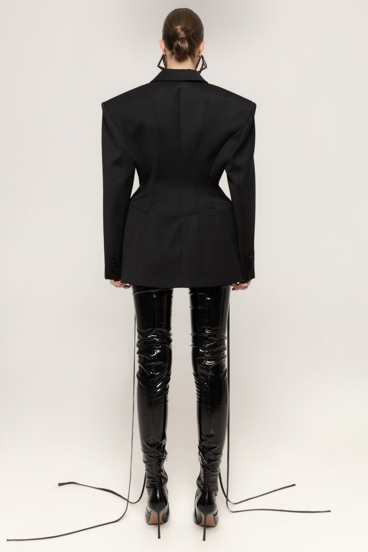 Long Sleeve Lace Up Detail Blazer Dress Black HV2574