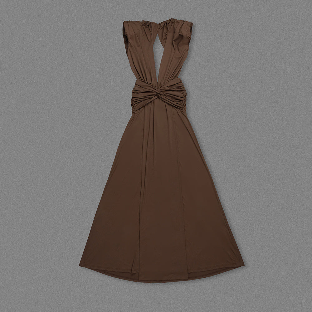 Backless Draped Maxi Dress Brown HV2673