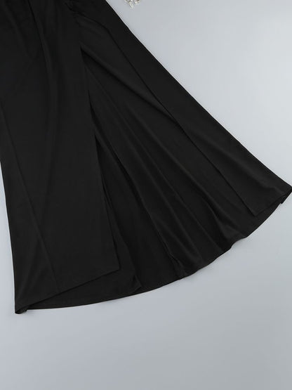 Long Sleeve Crystal Detail Draped Maxi Dress Black