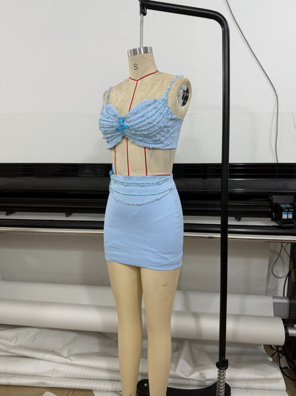 Embellished Starfish Corset Two Piece Dress Blue HV3207