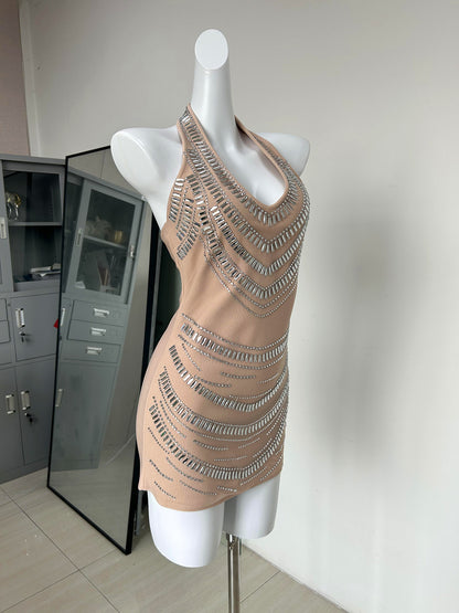 Halter Embellished Dress Nude HV3182