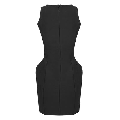 Floral Button Structured Dress Black HV1487