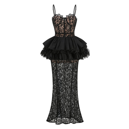 Lace Peplum Maxi Dress Black HV3202