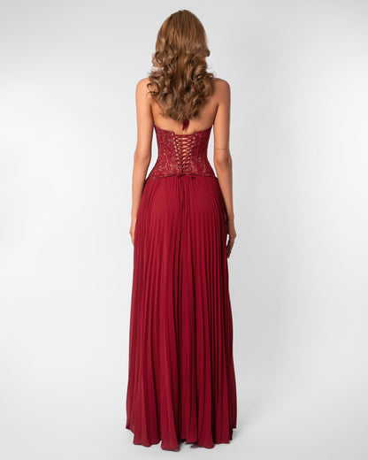 Halter Pleated Corset Maxi Dress HV0095