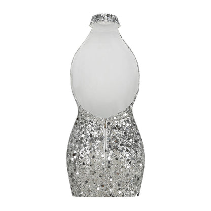 Halter Sequin Dress Silver HV3142