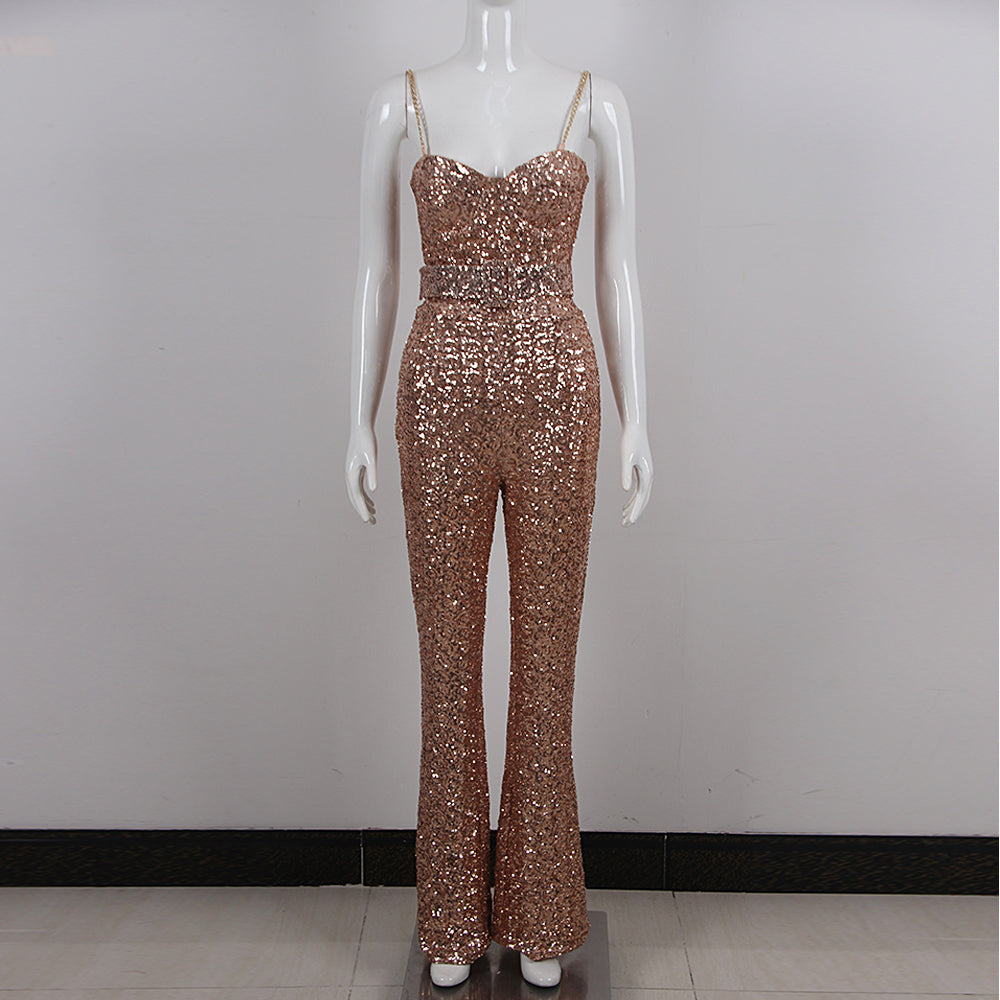 Bustier Sequin Jumpsuit Gold HV9977