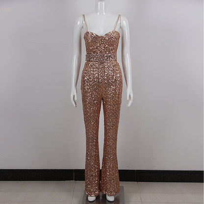 Bustier Sequin Jumpsuit Gold HV9977