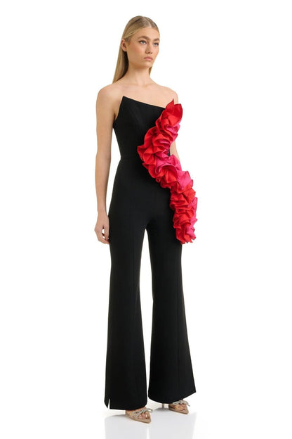 Strapless Ruffle Jumpsuit Black   HV1604